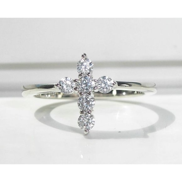 925 STERLING SILVER Dainty Cross Cubic Zirconia Ring - Picture 2 of 16